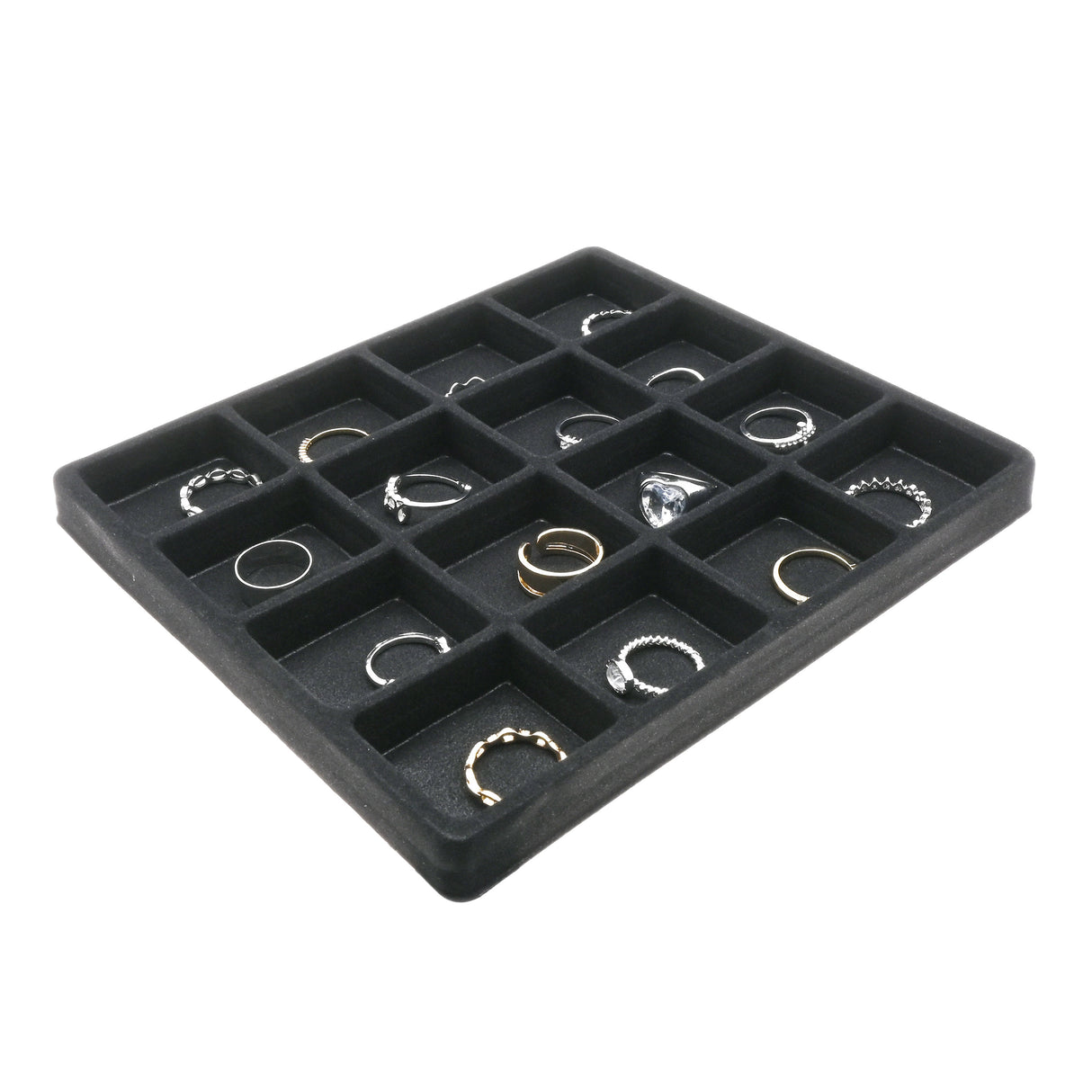 16-Compartment Black Flocked Jewelry Tray Liner - Half Size