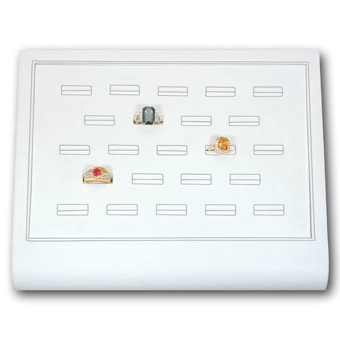 White Leatherette Jewelry Ring Display Tray, Holds 23 Rings