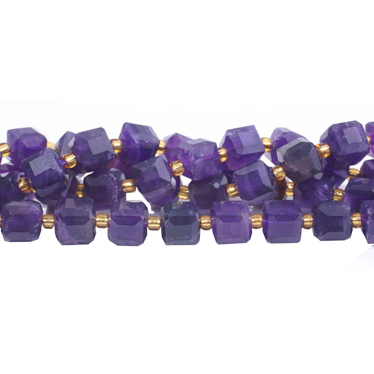 Amethyst 7mm Cube Table Cut Beads - Natural Australian Purple Gemstone
