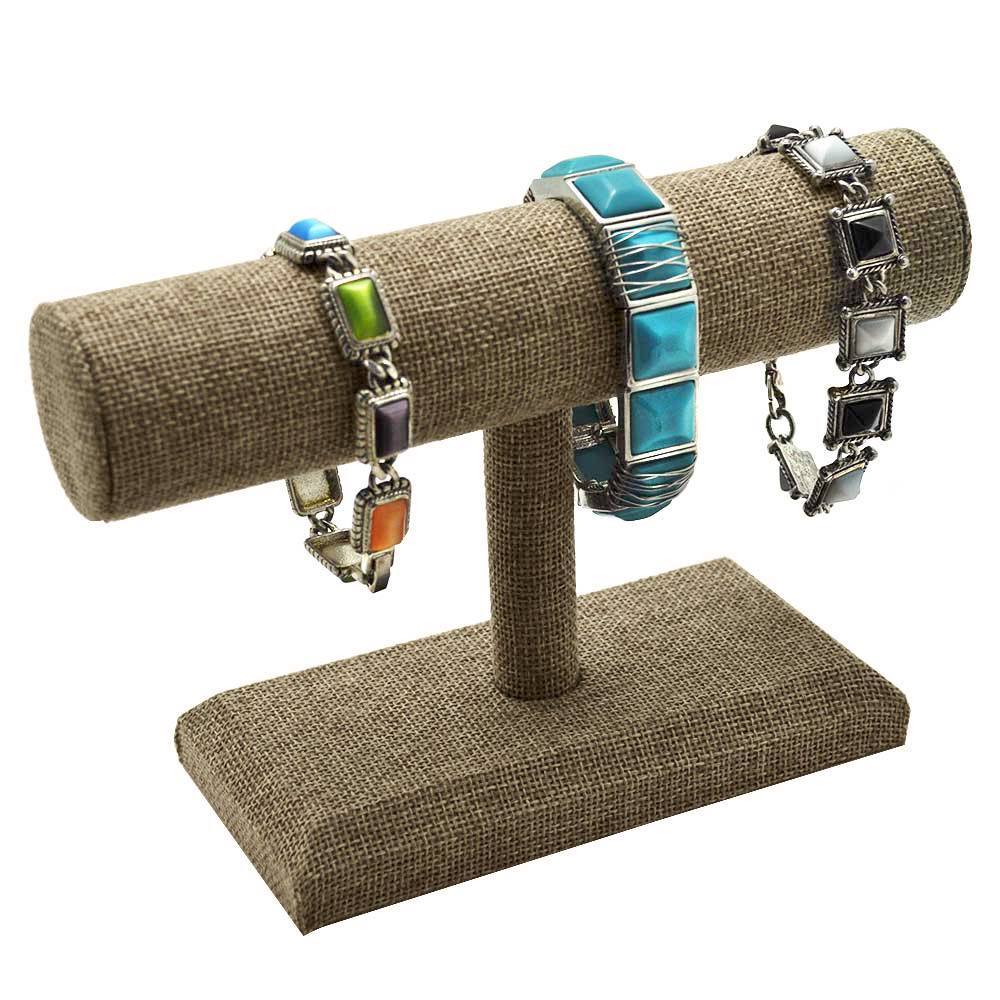 Brown Burlap Jewelry Display T Bar Stand, 5" Tall
