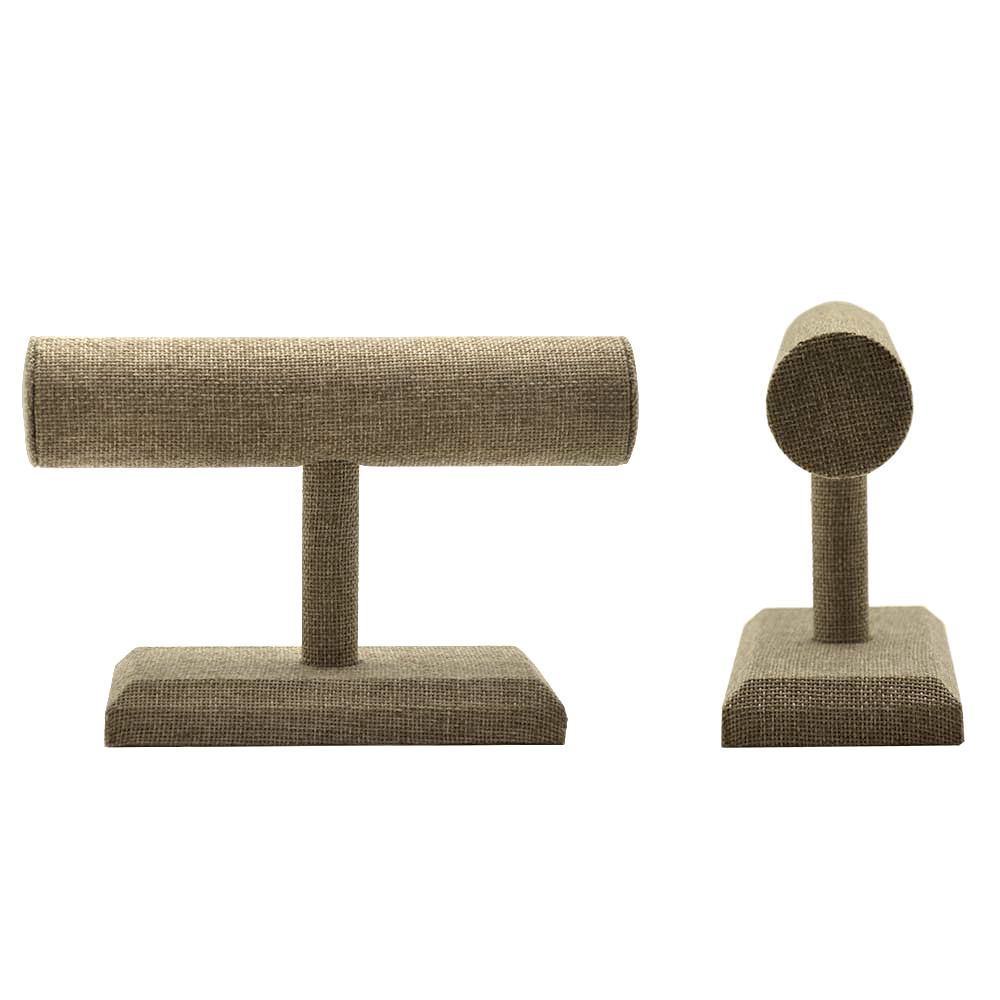 Brown Burlap Jewelry Display T Bar Stand, 5" Tall