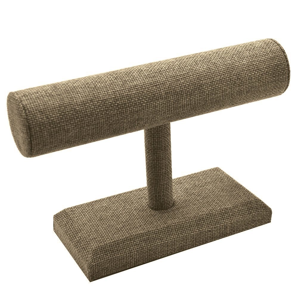 Brown Burlap Jewelry Display T Bar Stand, 5" Tall