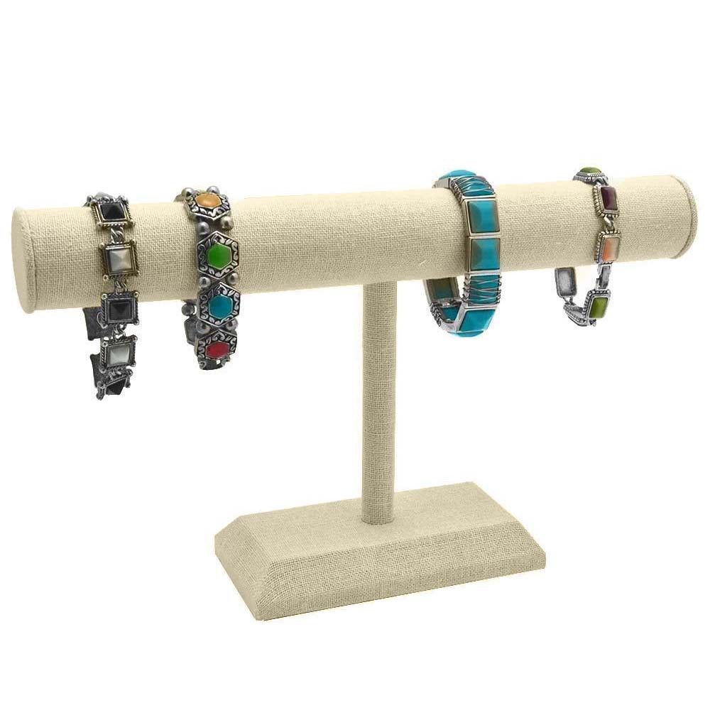 Beige Linen Long Jewelry Bracelet / Watch Display T Bar