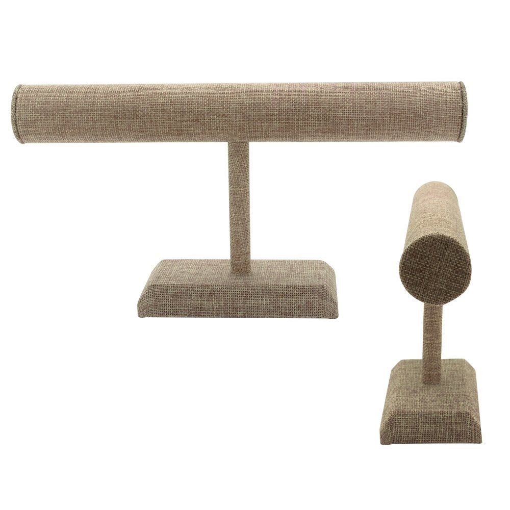 Brown Burlap Long Jewelry Display T Bar Watch / Bracelet Stand