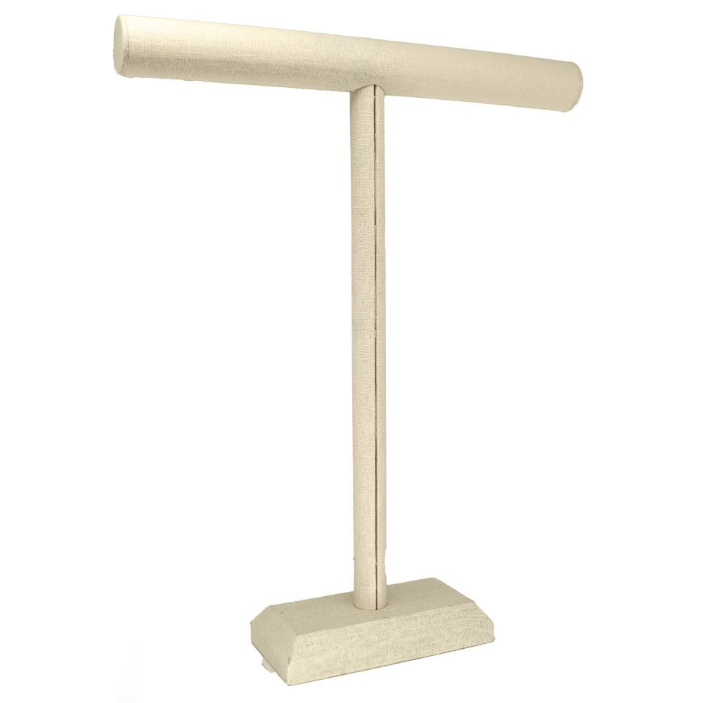 Beige Linen Tall Jewelry Necklace / Chain T Bar Stand