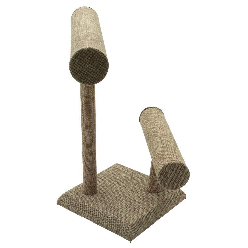 Brown Burlap Dual Jewelry T Bar Display Stand, 10-7/8" Tall