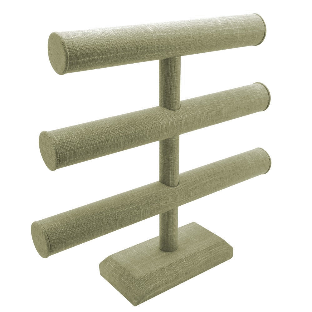 Grey Linen 3 Tier Jewelry Bracelet / Watch T Bar Stand