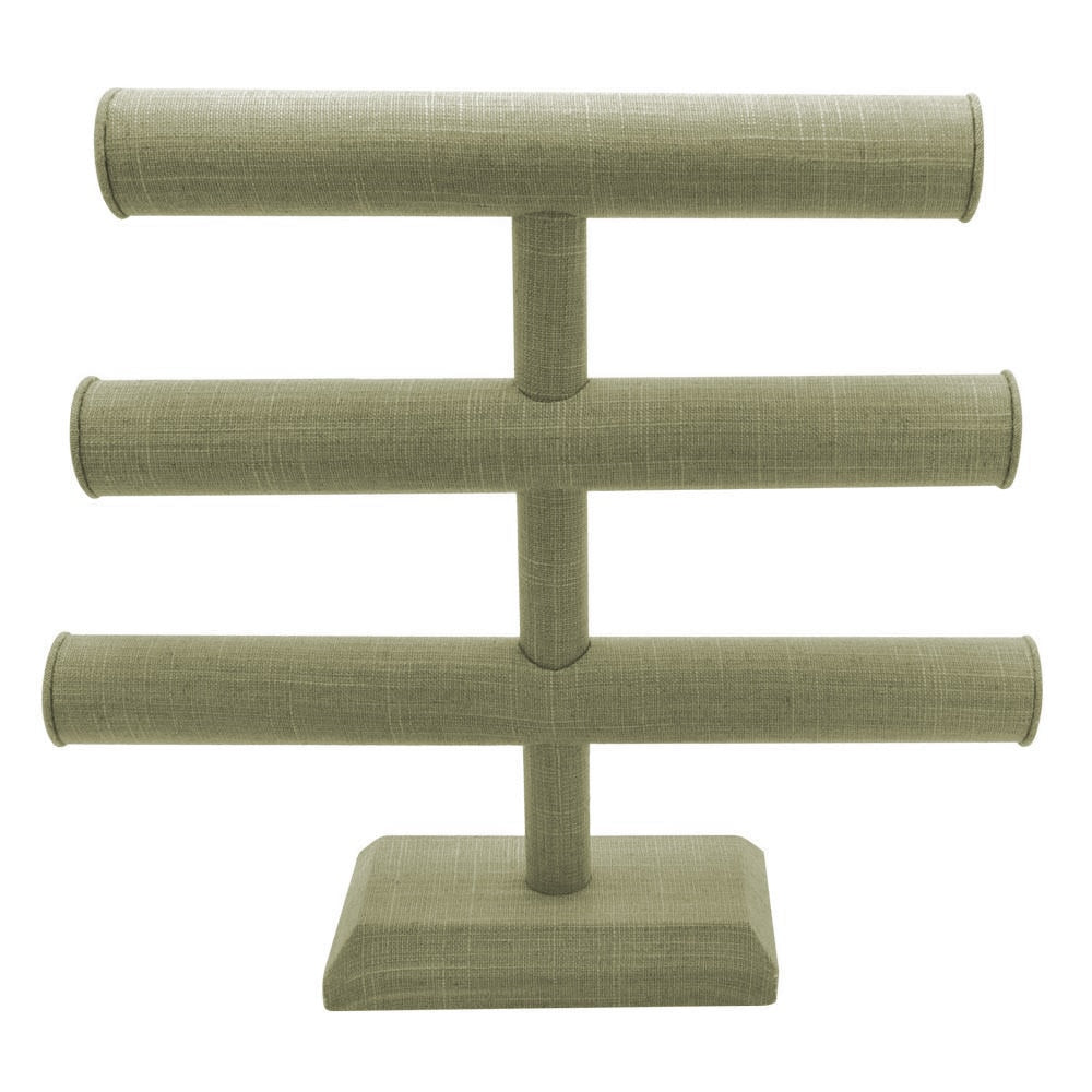 Grey Linen 3 Tier Jewelry Bracelet / Watch T Bar Stand