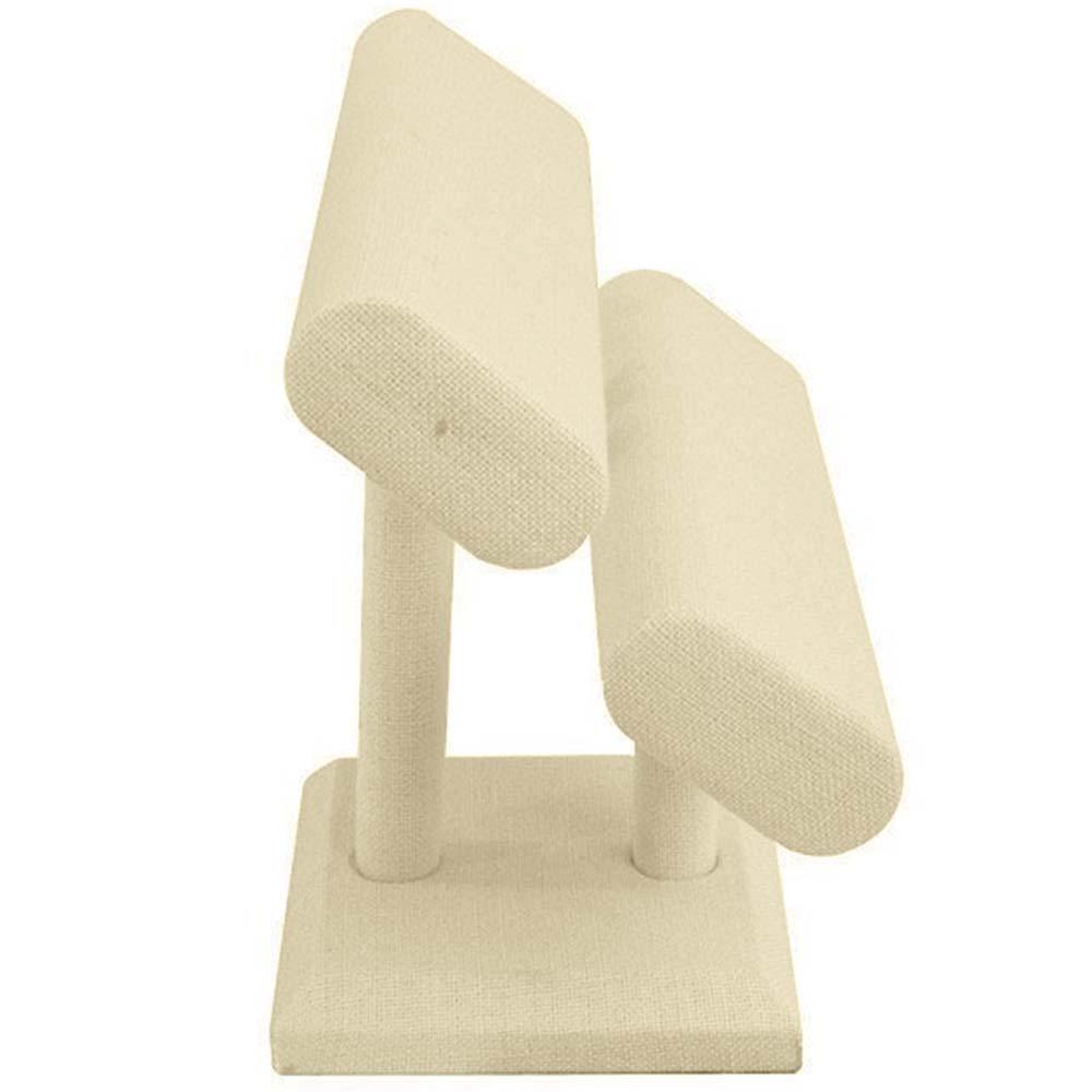 Tan Linen Dual Oval Jewelry Bracelet / Watch T-Bar Stand