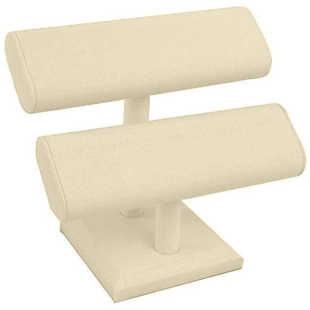 Tan Linen Dual Oval Jewelry Bracelet / Watch T-Bar Stand