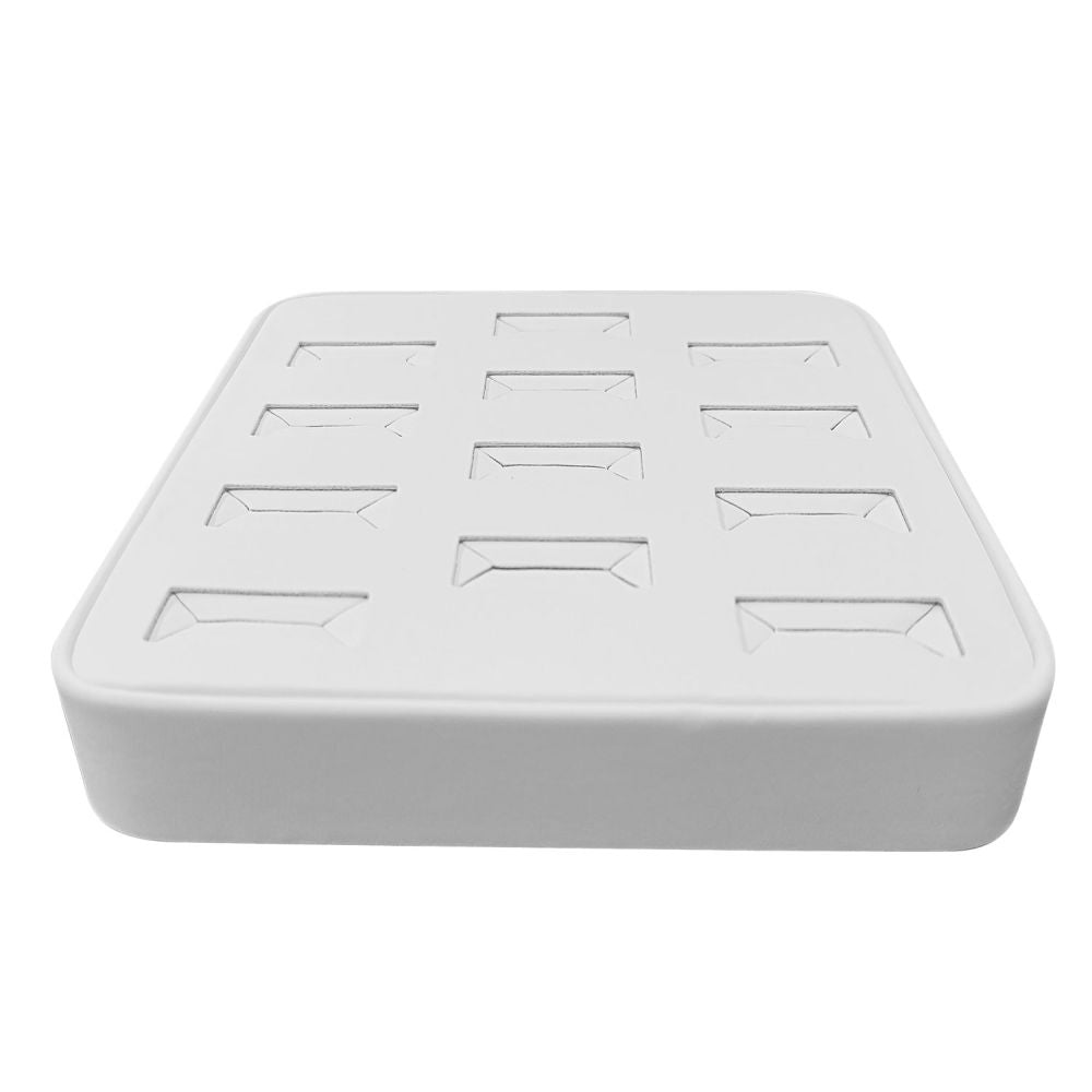 White Leatherette 12 Slot Jewelry Ring Display Tray