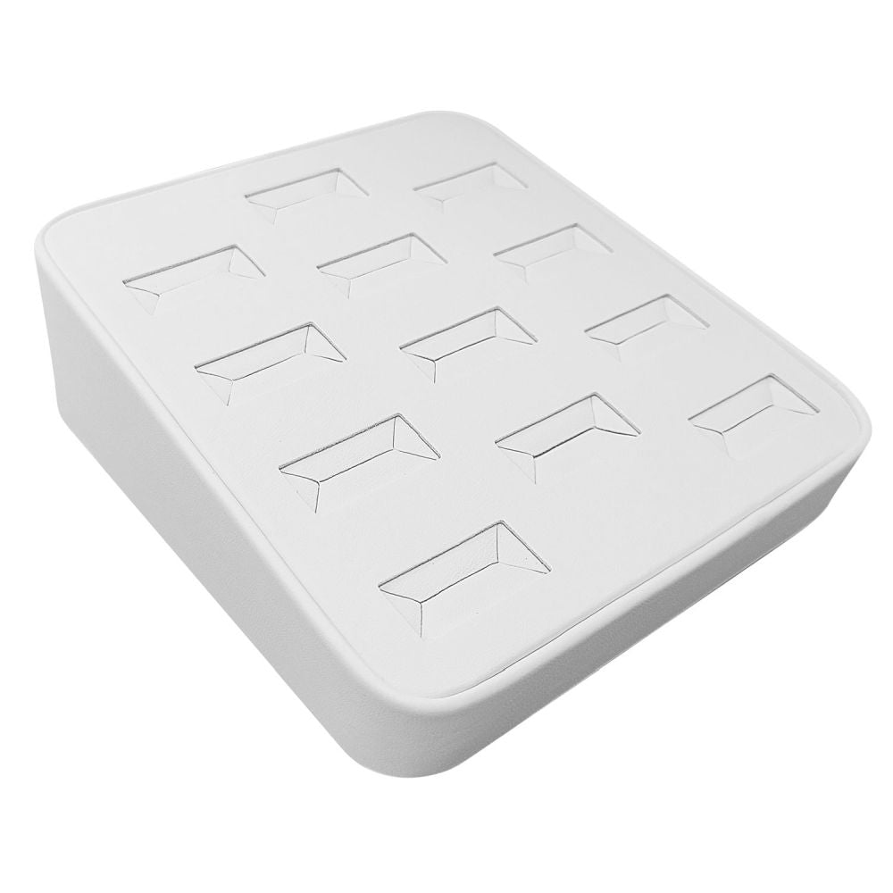 White Leatherette 12 Slot Jewelry Ring Display Tray