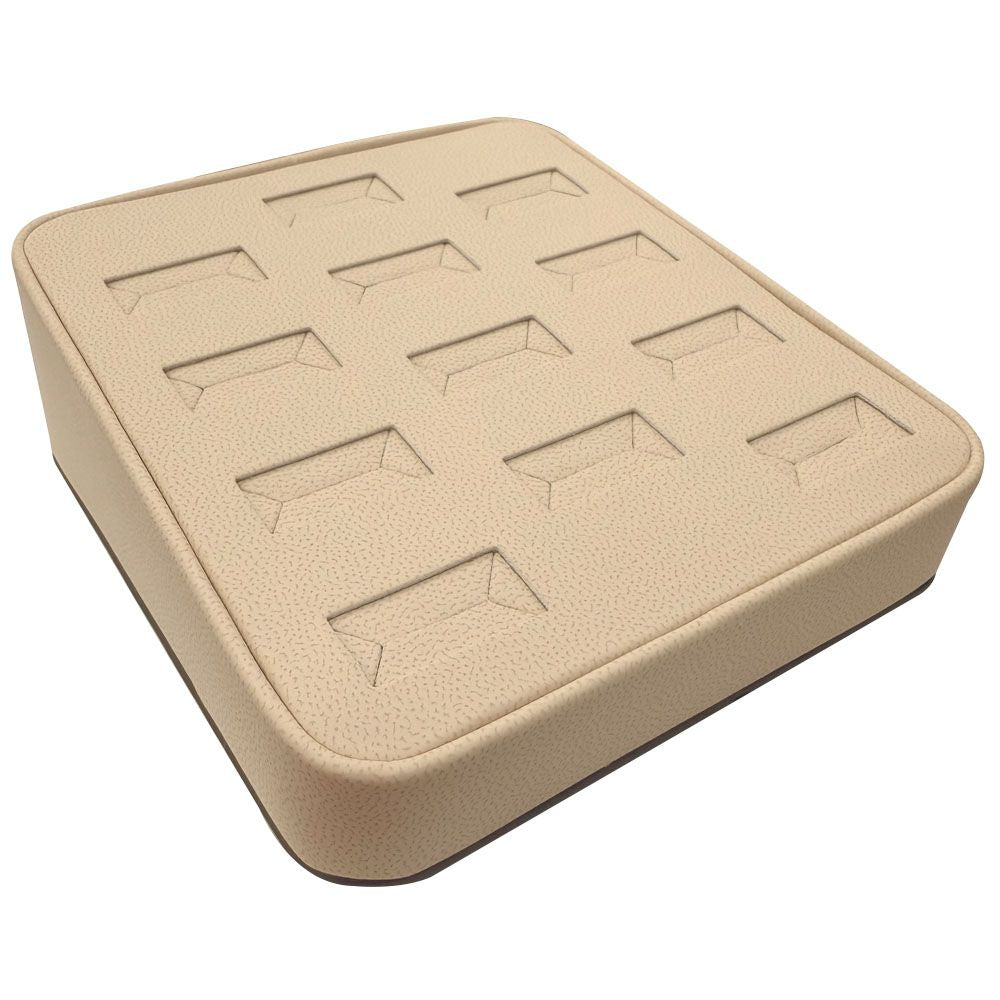 12 Slot Beige & Brown Leatherette Jewelry Ring Display Holder