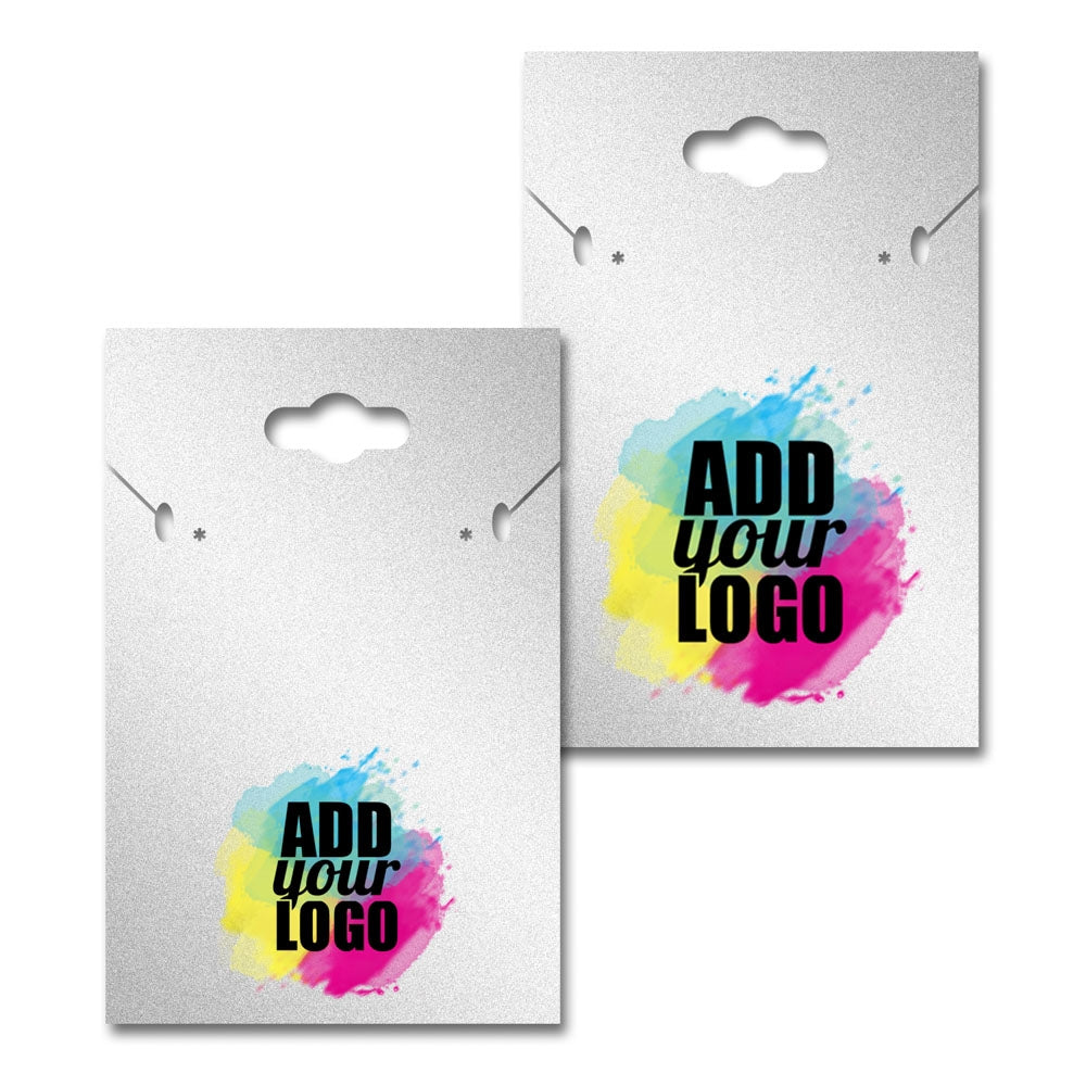 Hanging Shimmer Silver Custom Necklace and Earring Card 2" x 3"