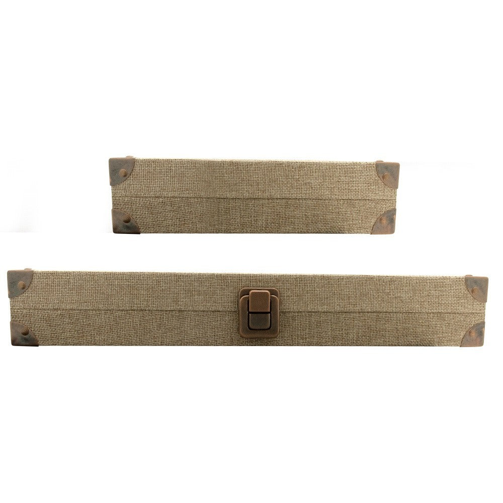 Brown Burlap with Glass Lid Jewelry Showcase Display Tray