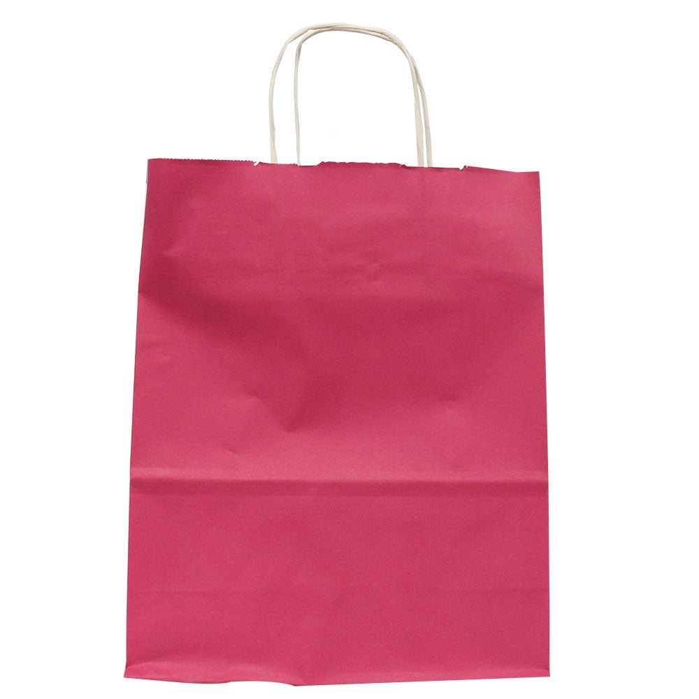Hot Pink Kraft Paper Gift Shopping Bags, 9-3/4" x 4-3/4" x 12-1/4"
