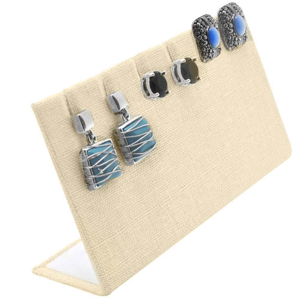 Beige Linen Jewelry Earring / Pendant Stand, Holds 3 Pairs