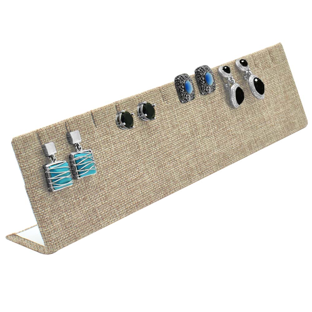 Brown Burlap Jewelry Earring / Pendant Stand, Holds 6 Pairs