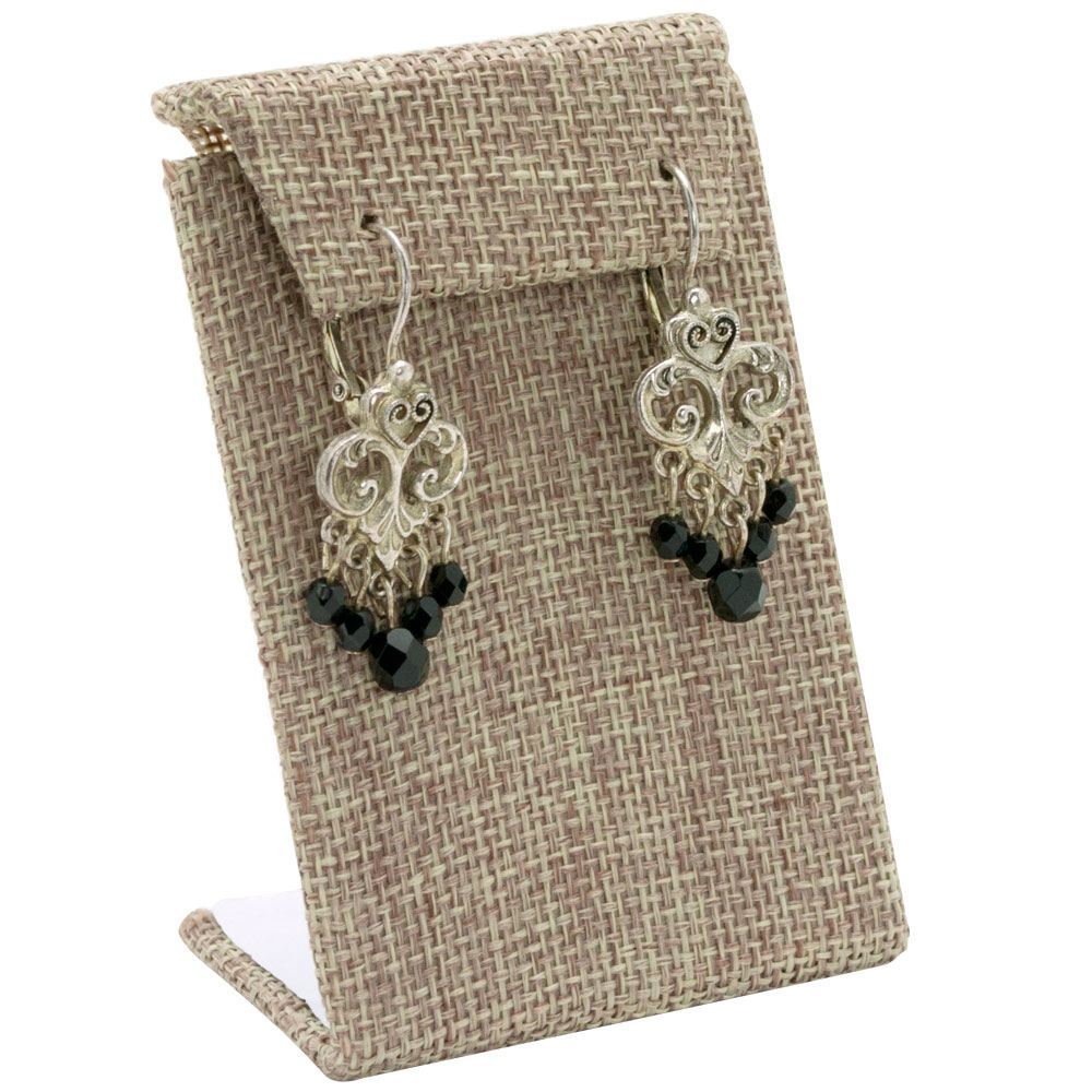 Brown Burlap Jewelry Earring Display Stand