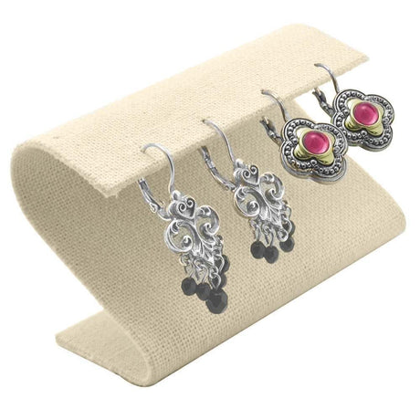 Beige Linen Curved Jewelry Earring Stand, Holds 2 Pairs