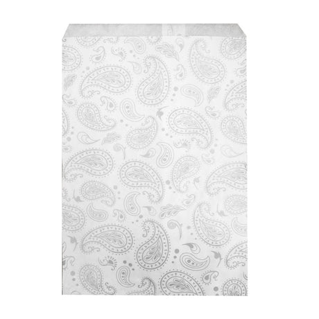 White and Silver Paisley Gift Shopping Bags, 100 Per Pack, 6" x 9"
