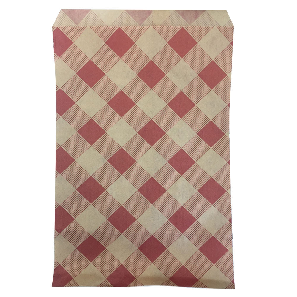 Red and Kraft checkered pattern Gift Shopping Bags, 100 Per Pack, 6" x 9"