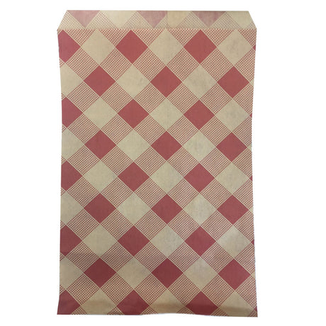 Red and Kraft checkered pattern Gift Shopping Bags, 100 Per Pack, 6" x 9"