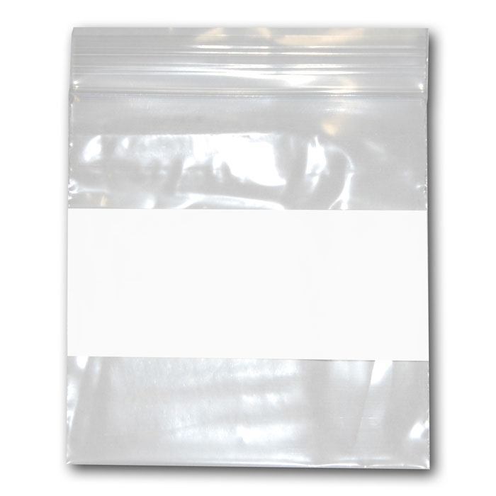 3" x 3" Zipper Lock Plastic Poly Bags with White Write On Label, 100 Bags