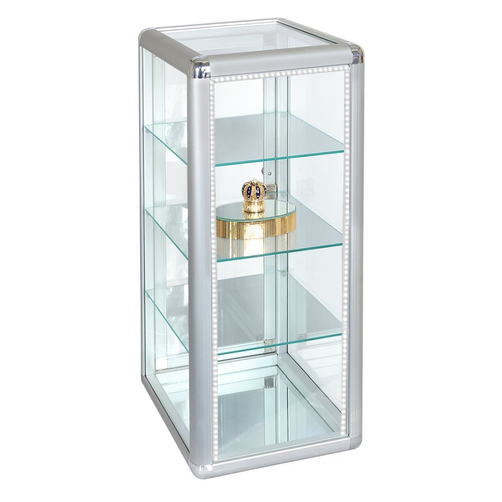 Silver Glass Display Case with LED Light