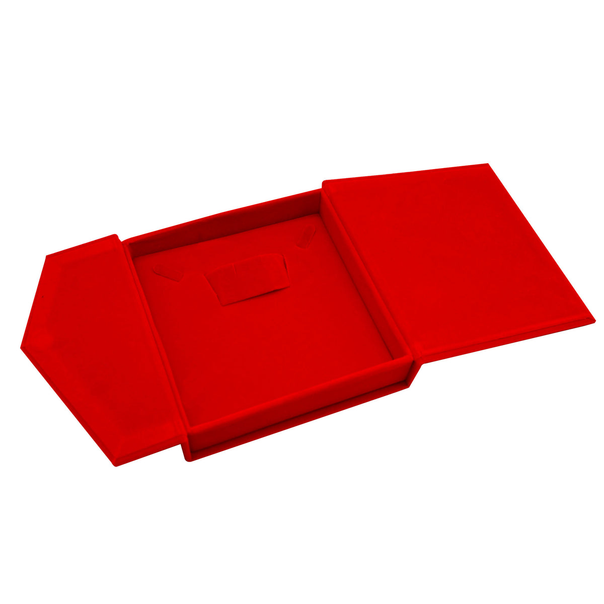 Medium Red Velvet Tri-Fold Necklace & Earring Box with Button Closure