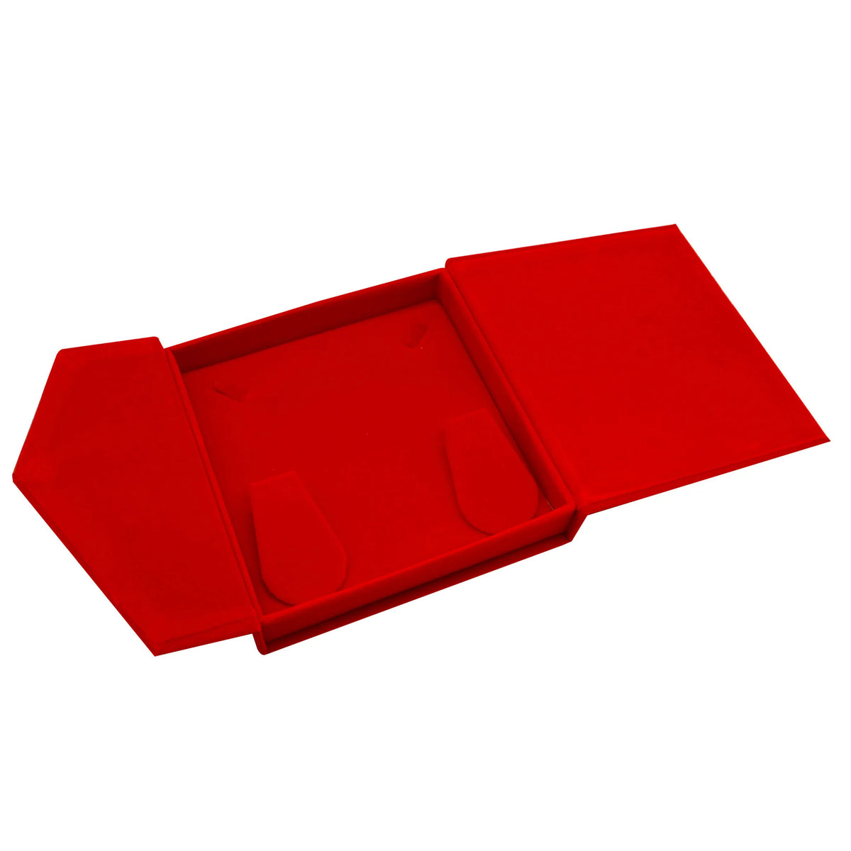 Small Red Velvet Tri-Fold Necklace & Earring Box with Button Closure