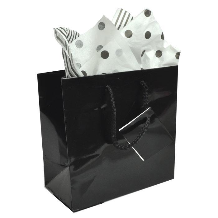 Glossy Black Euro Tote Gift Shopping Bags, 6-1/2" x 3-1/2" x 6-1/2"