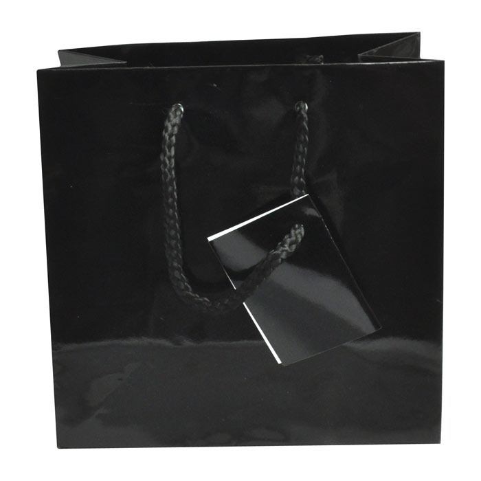 Glossy Black Euro Tote Gift Shopping Bags, 6-1/2" x 3-1/2" x 6-1/2"