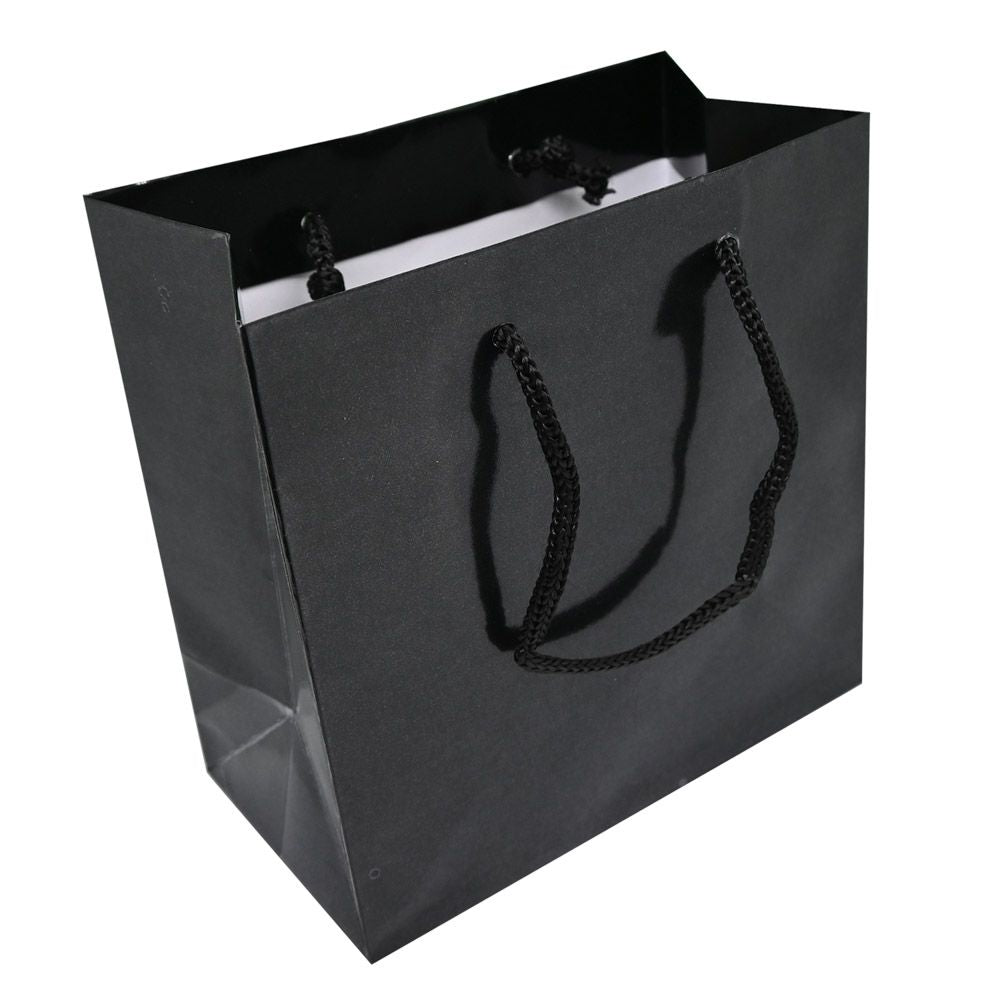 Glossy Black Euro Tote Gift Shopping Bags, 6-1/2" x 3-1/2" x 6-1/2"