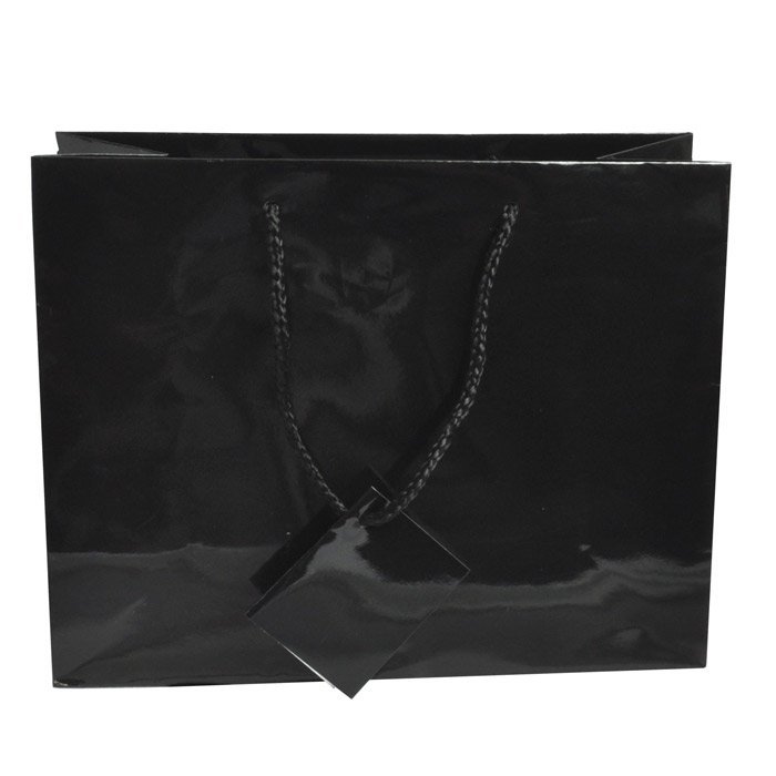 Glossy Black Euro Tote Gift Shopping Bags, 9-1/2" x 4" x 7-1/2"