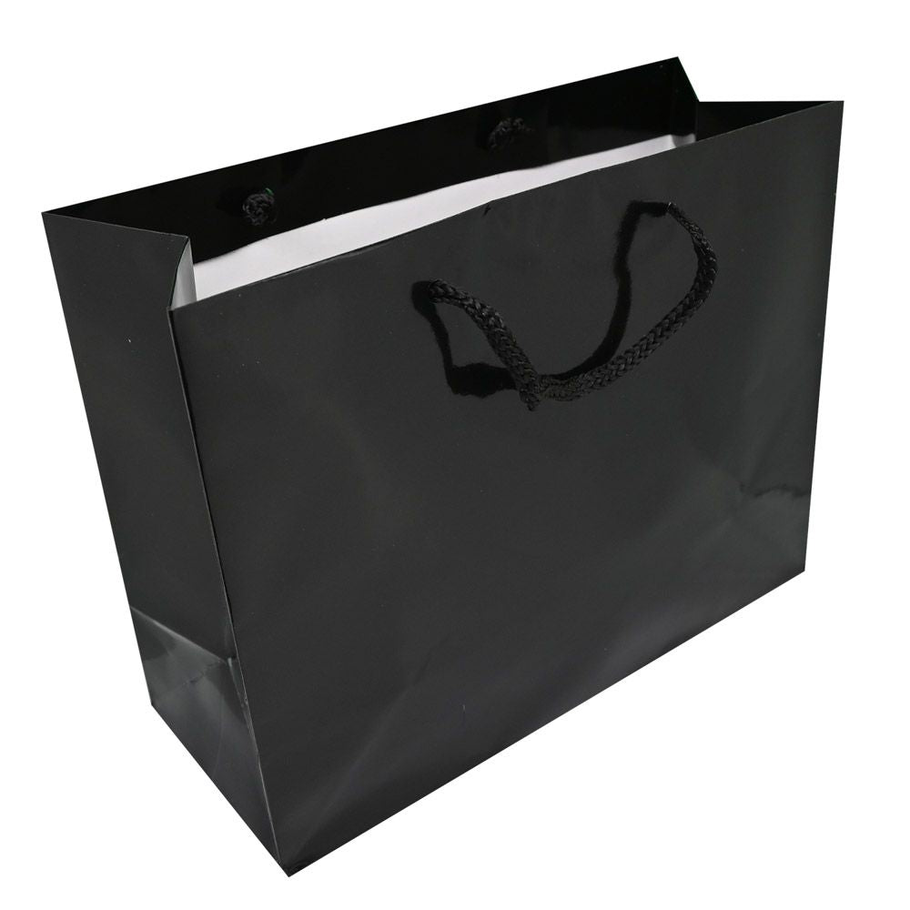 Glossy Black Euro Tote Gift Shopping Bags, 9-1/2" x 4" x 7-1/2"
