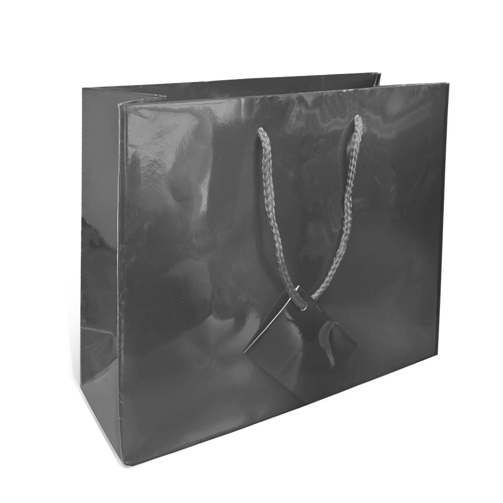 Glossy Grey Euro Tote Gift Shopping Bags, 9-1/2" x 4" x 7-1/2"