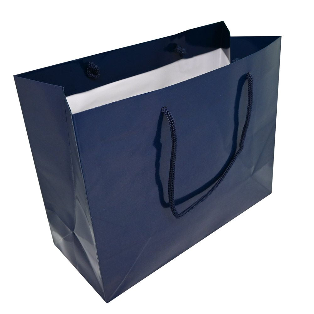 Glossy Navy Blue Euro Tote Gift Shopping Bags, 9-1/2" x 4" x 7-1/2"