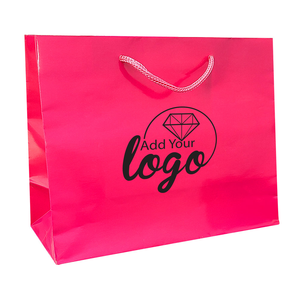 Glossy Pink Euro Tote Gift Shopping Bags, 9-1/2" x 4" x 7-1/2"