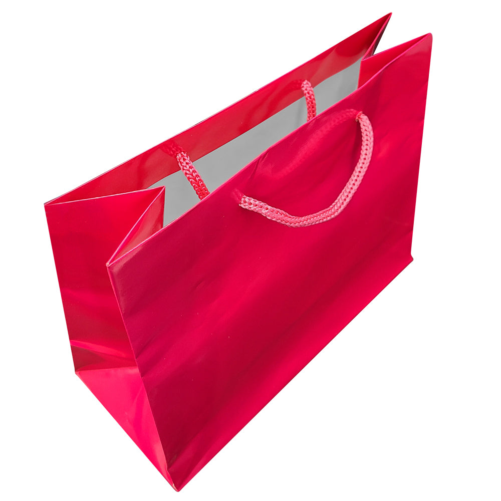 Glossy Pink Euro Tote Gift Shopping Bags, 9-1/2" x 4" x 7-1/2"