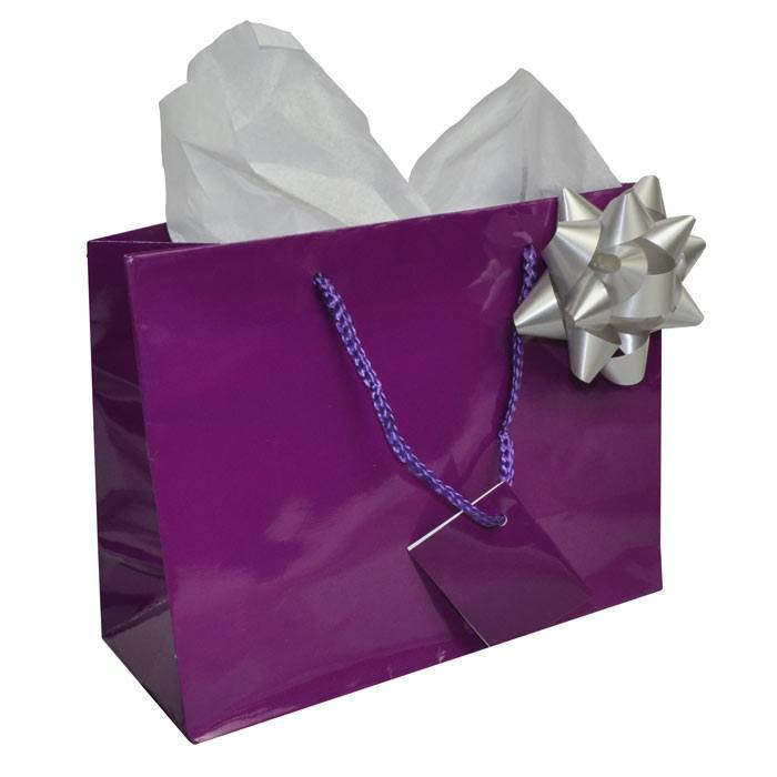 Glossy Purple Euro Tote Gift Shopping Bags, 9-1/2" x 4" x 7-1/2"