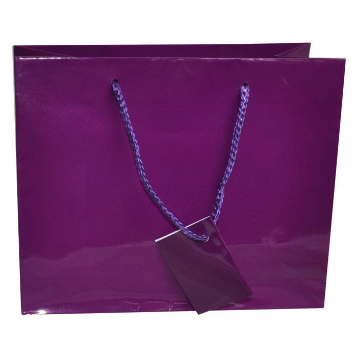 Glossy Purple Euro Tote Gift Shopping Bags, 9-1/2" x 4" x 7-1/2"