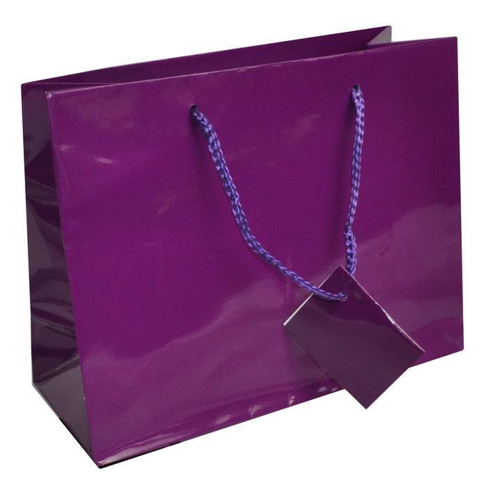 Glossy Purple Euro Tote Gift Shopping Bags, 9-1/2" x 4" x 7-1/2"