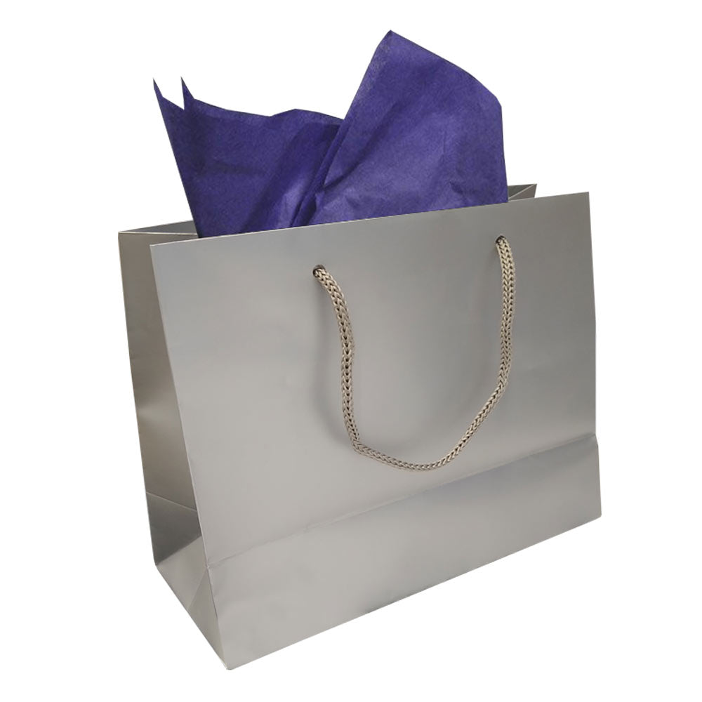 Glossy Silver Euro Tote Gift Shopping Bags, 9-1/2" x 4" x 7-1/2"