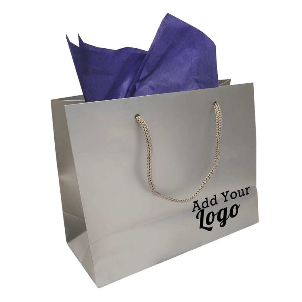 Glossy Silver Euro Tote Gift Shopping Bags, 9-1/2" x 4" x 7-1/2"