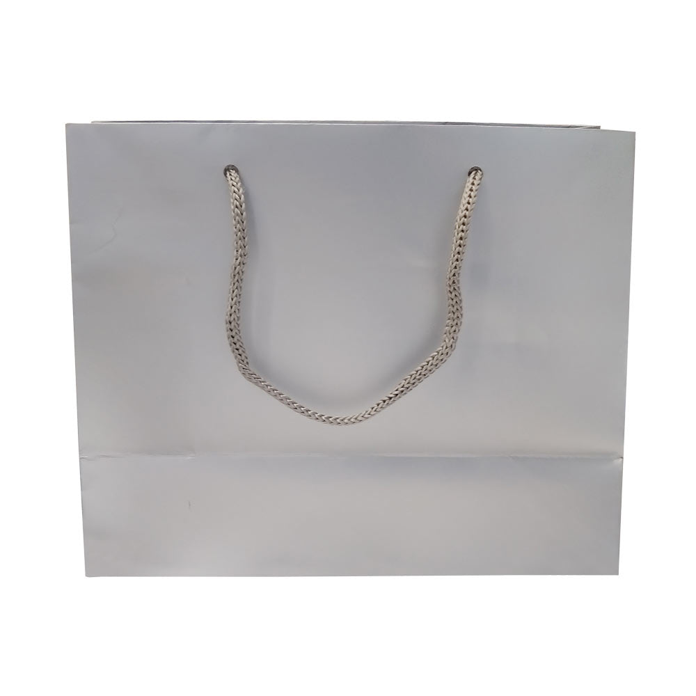 Glossy Silver Euro Tote Gift Shopping Bags, 9-1/2" x 4" x 7-1/2"