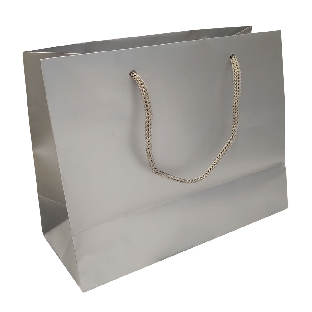 Glossy Silver Euro Tote Gift Shopping Bags, 9-1/2" x 4" x 7-1/2"