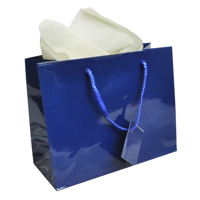 Glossy Navy Blue Euro Tote Gift Shopping Bags, 9-1/2" x 4" x 7-1/2"