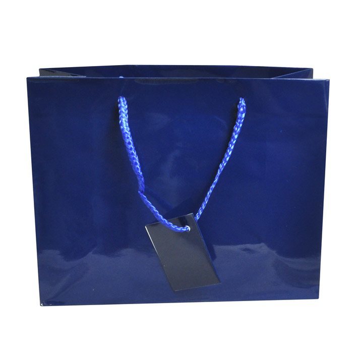 Glossy Navy Blue Euro Tote Gift Shopping Bags, 9-1/2" x 4" x 7-1/2"