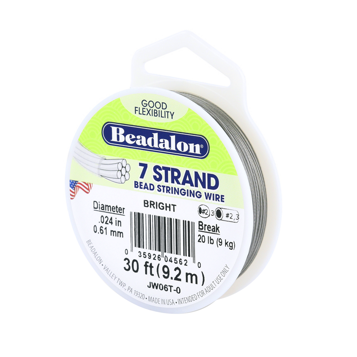 7-Strand Bead Stringing Wire – .024 in (0.61 mm) | Bright Finish | 30 ft